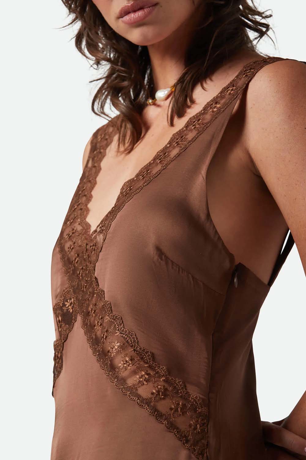 Brixton - The Ridge Slip Dress - Pinecone Brown - Detail