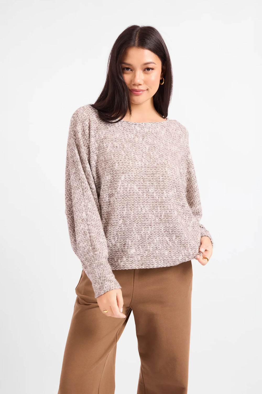 Sadie & Sage - Billie Dolman Knit Top - Chocolate - Front