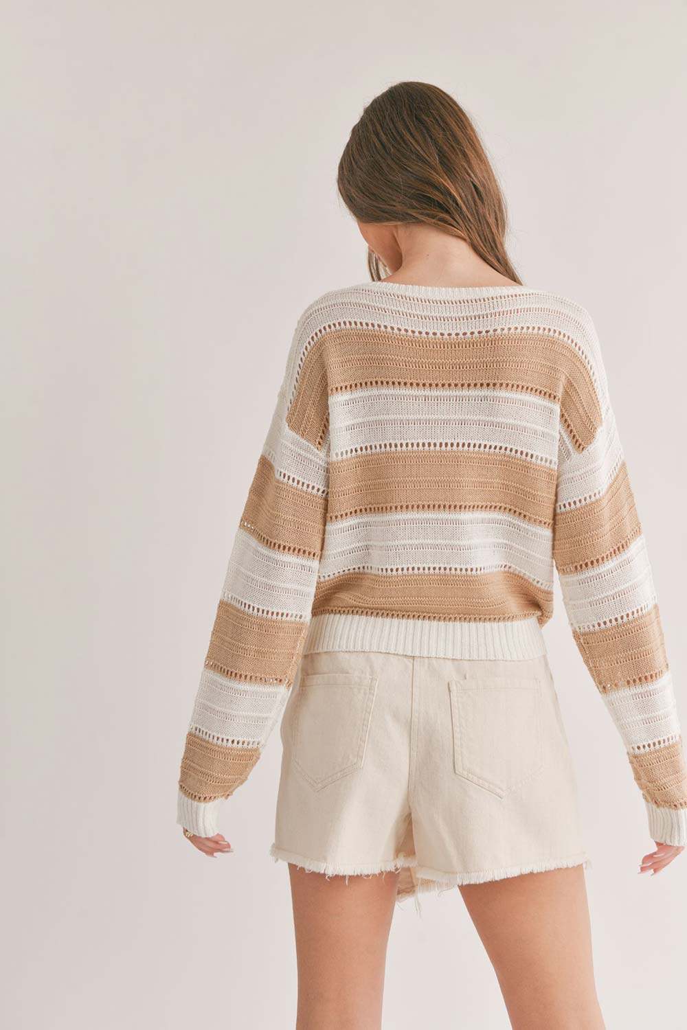 Sage the Label - Lucia Striped Sweater - Taupe Off White - Back