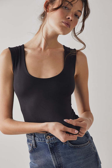 Free People - Clean Lines Muscle Cami - Black - Front