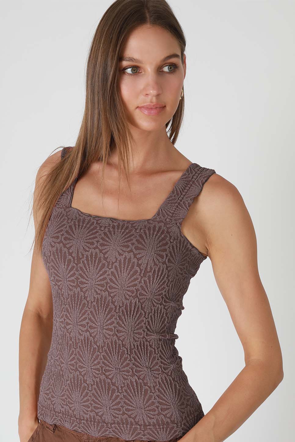 Niki Biki - Lace Textured Square Top - French Roast