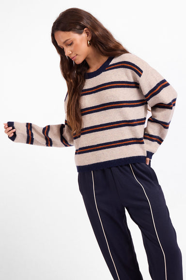 Sage the Label - Tiber Stripe Sweater - Navy Rust Multi - Front Angle