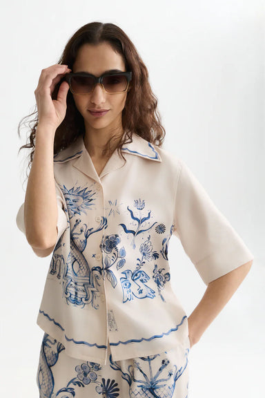scotch and soda printed camp shirt eggnog front