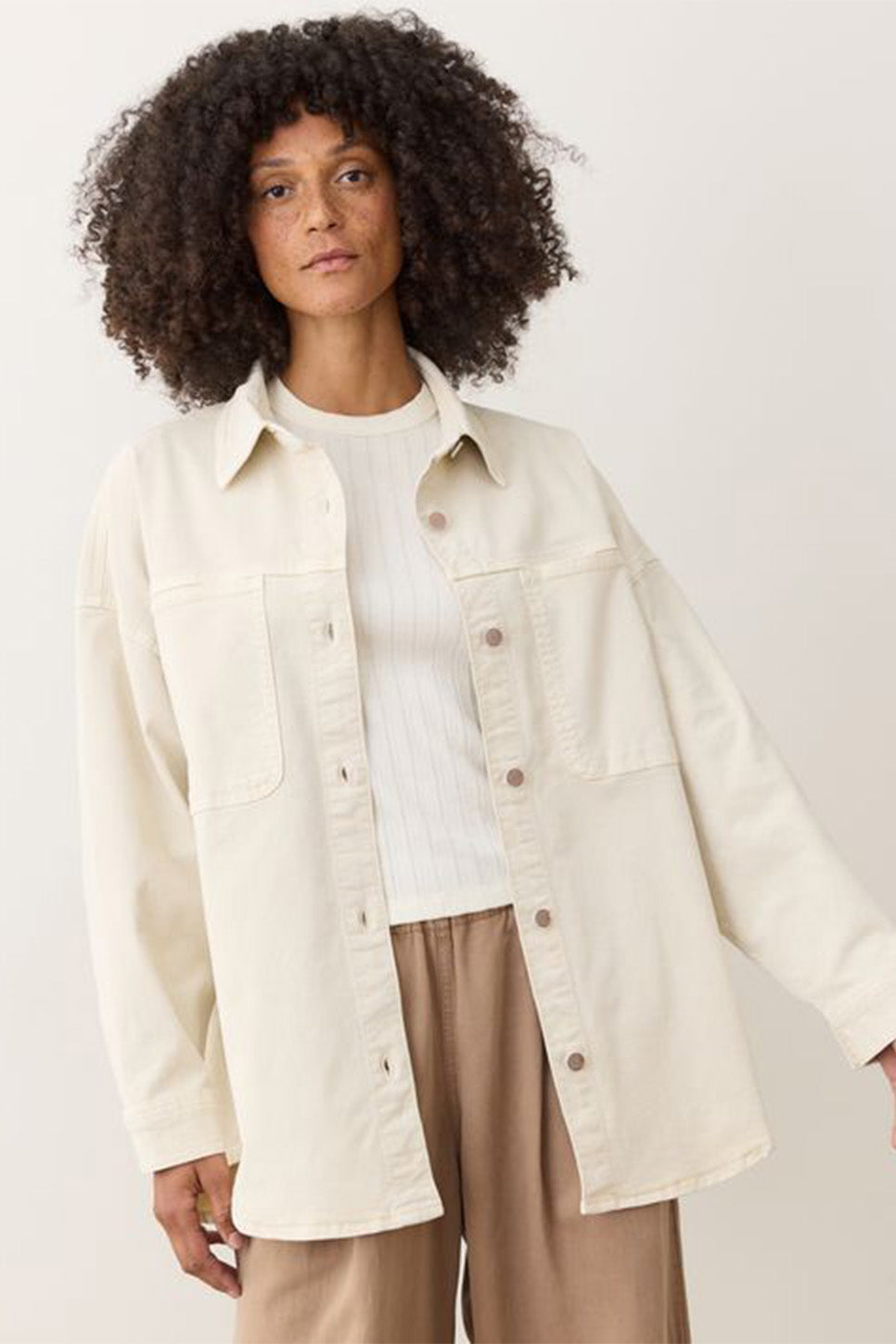 Marine Layer - Molly Oversized Shirt Jacket - Stone - Front