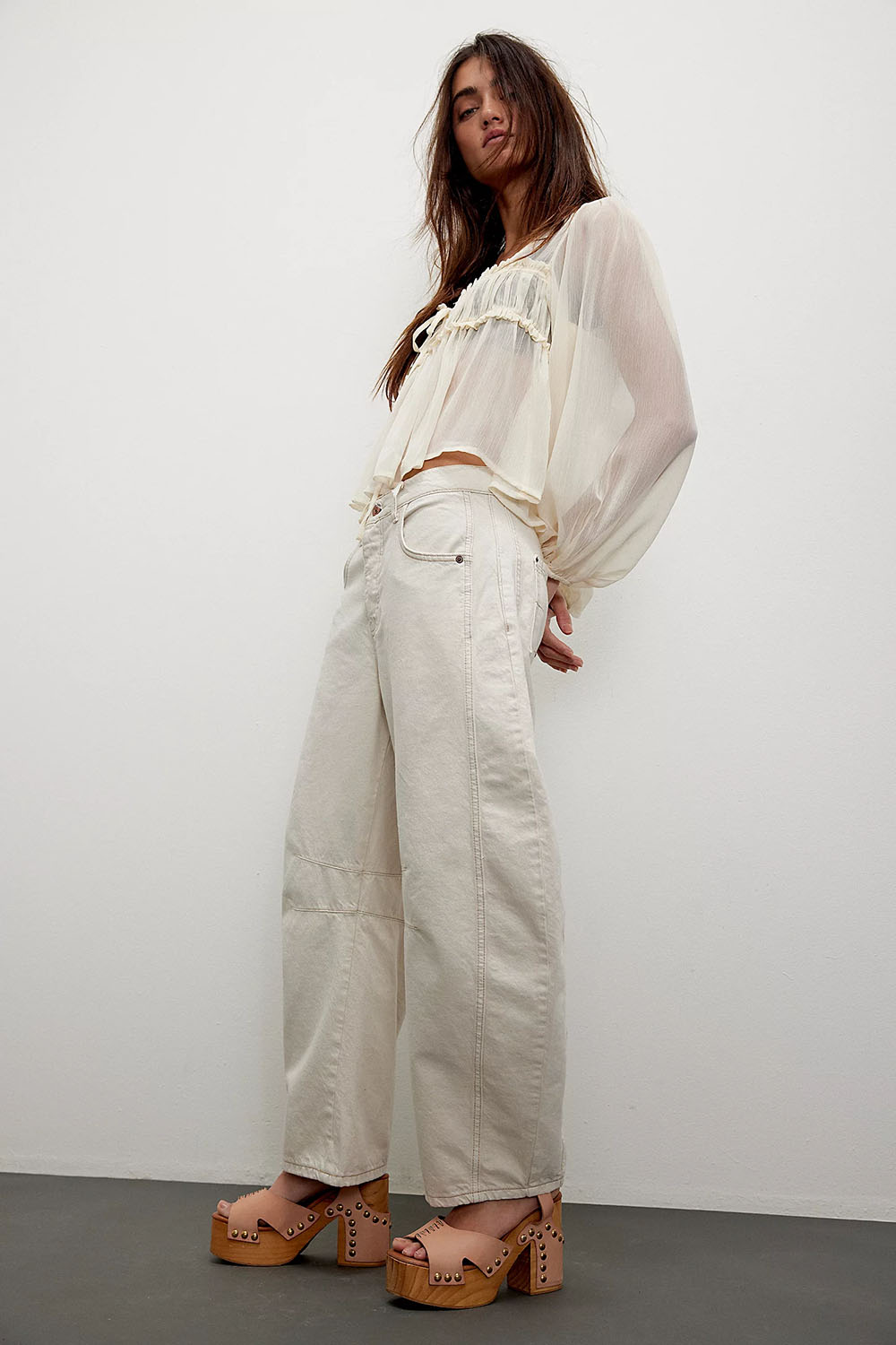 Free People - Good Luck Mid Rise Barrel - Milk - Side