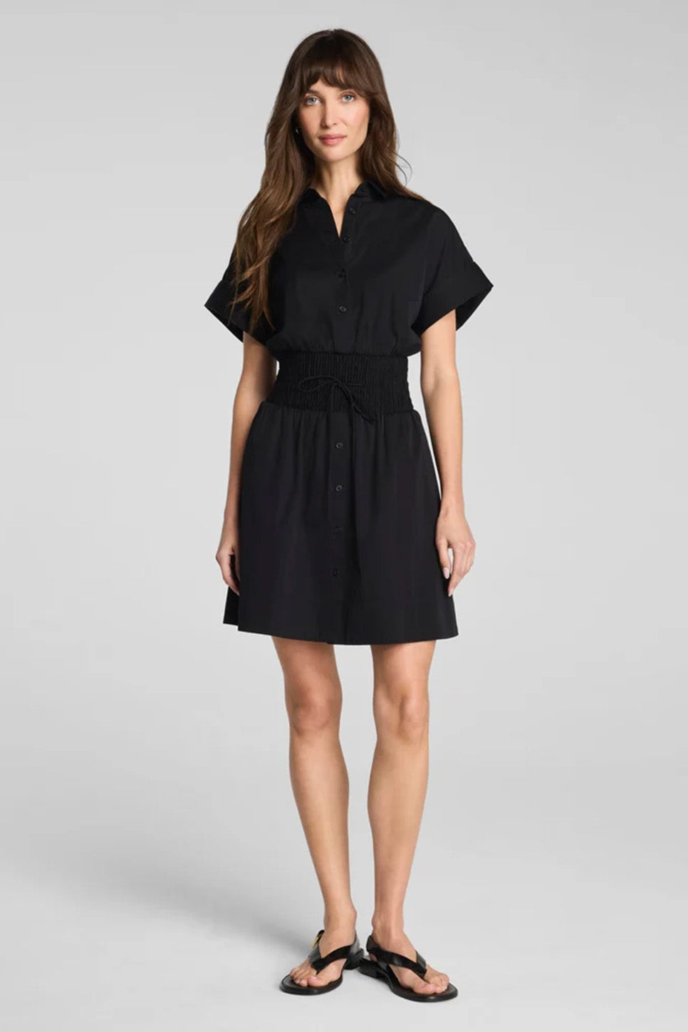 Poplin Smocked Mini Shirt Dress