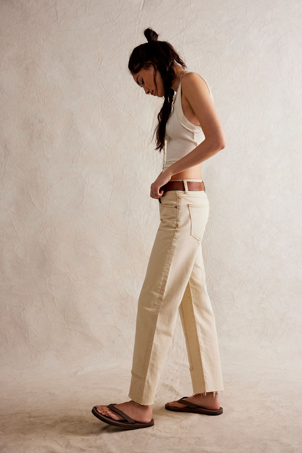 Free People - Risk Taker Mid-Rise Straight - Ecru - Side