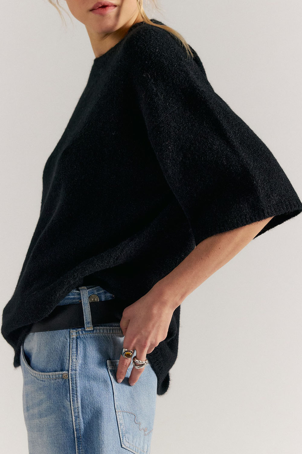 Free People - Margot Sweater Tee - Black - Side