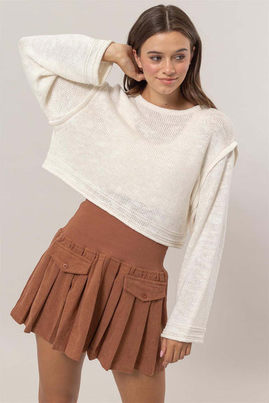 Double Zero - Cropped Sweater Pullover - Cream - Front