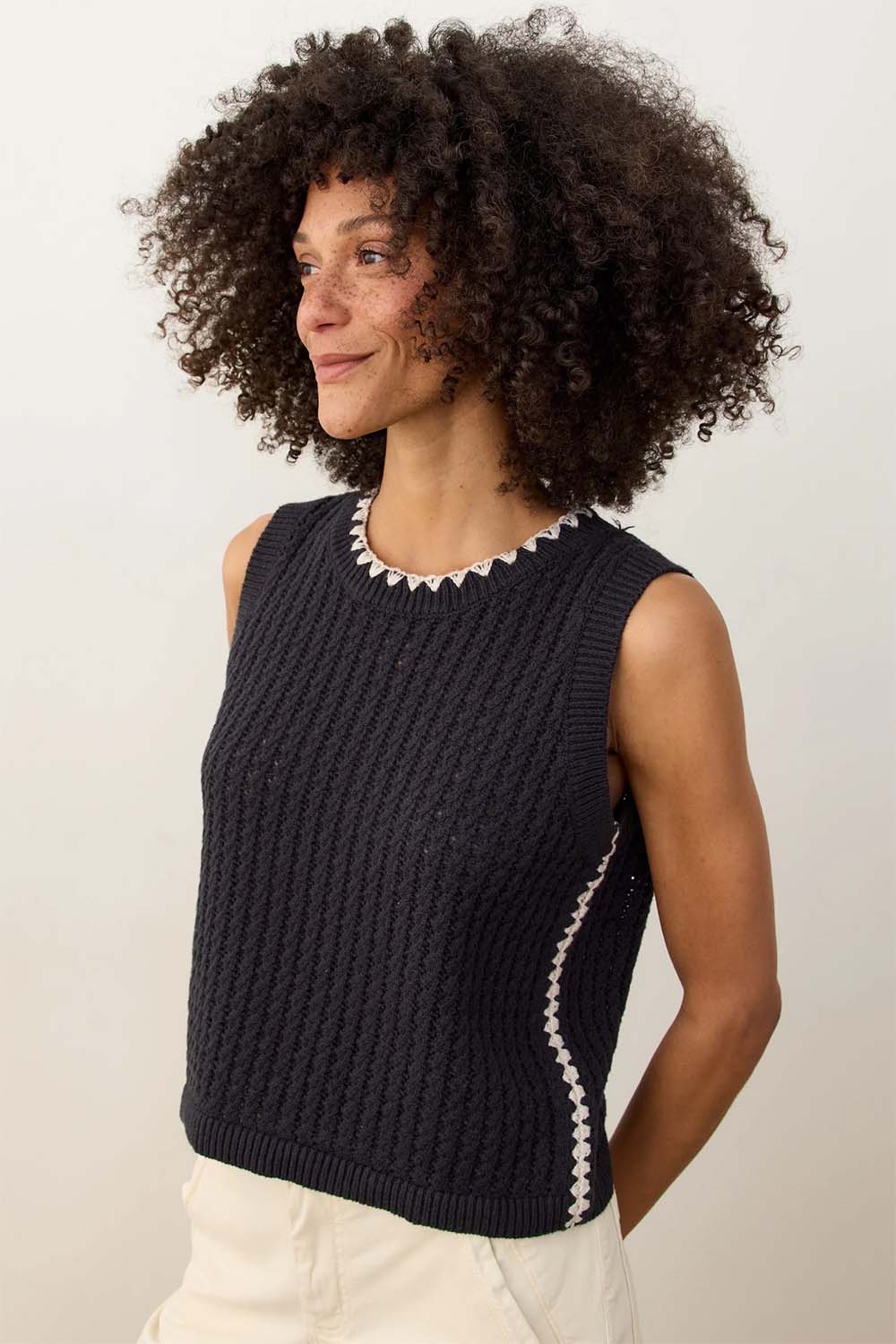 Marine Layer - Clara Sweater Vest - Black - Side