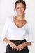 Niki Biki - Ribbed 3/4 Sleeve V Neck Crop Top - White - Front