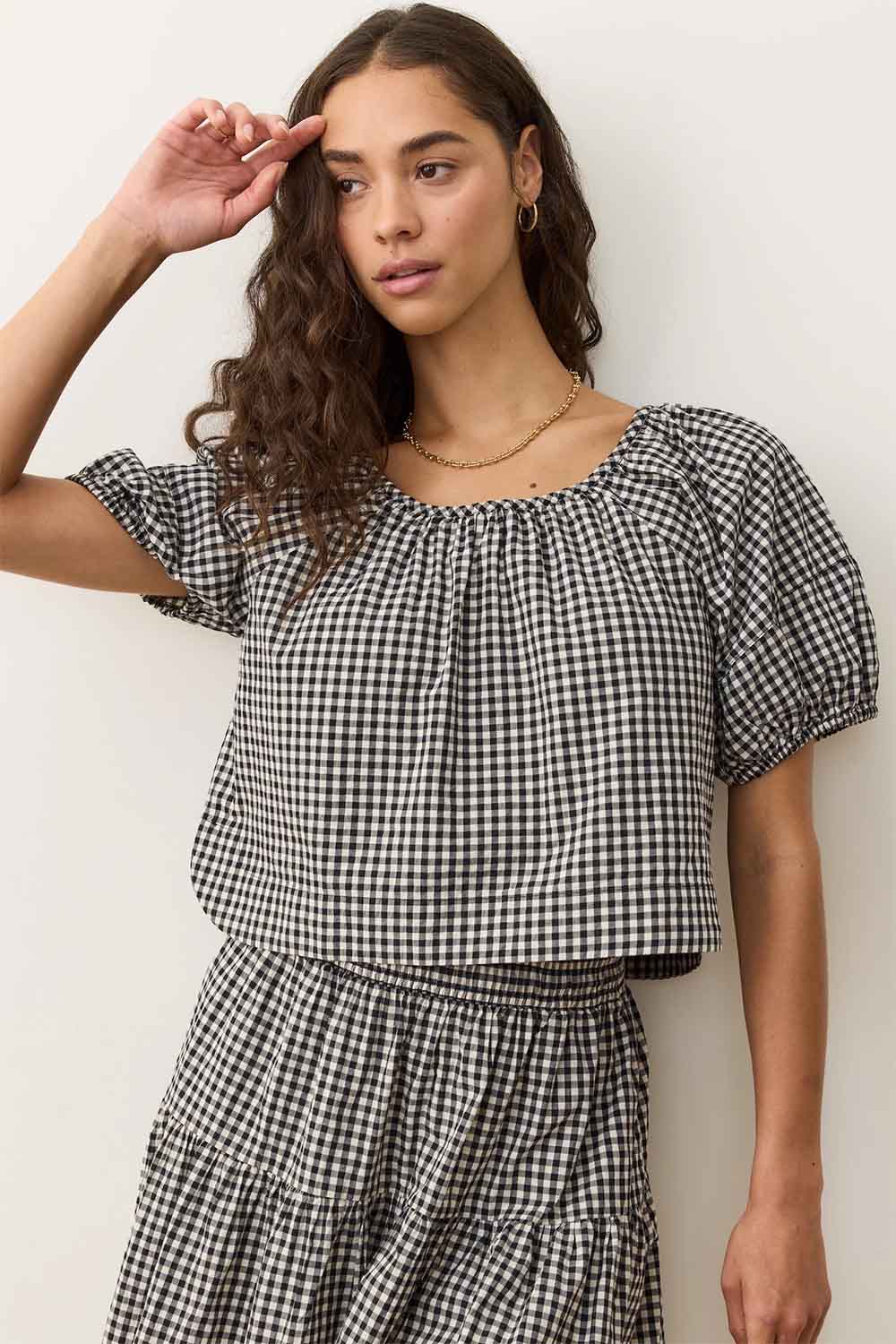 Marine Layer - Gia Poplin Blouse - Black/White Gingham - Profile