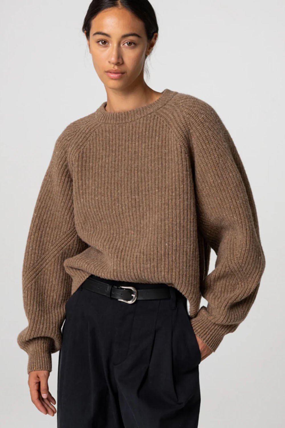 Finisterre - Fisherman Rib Crew Jumper - Earth - Front