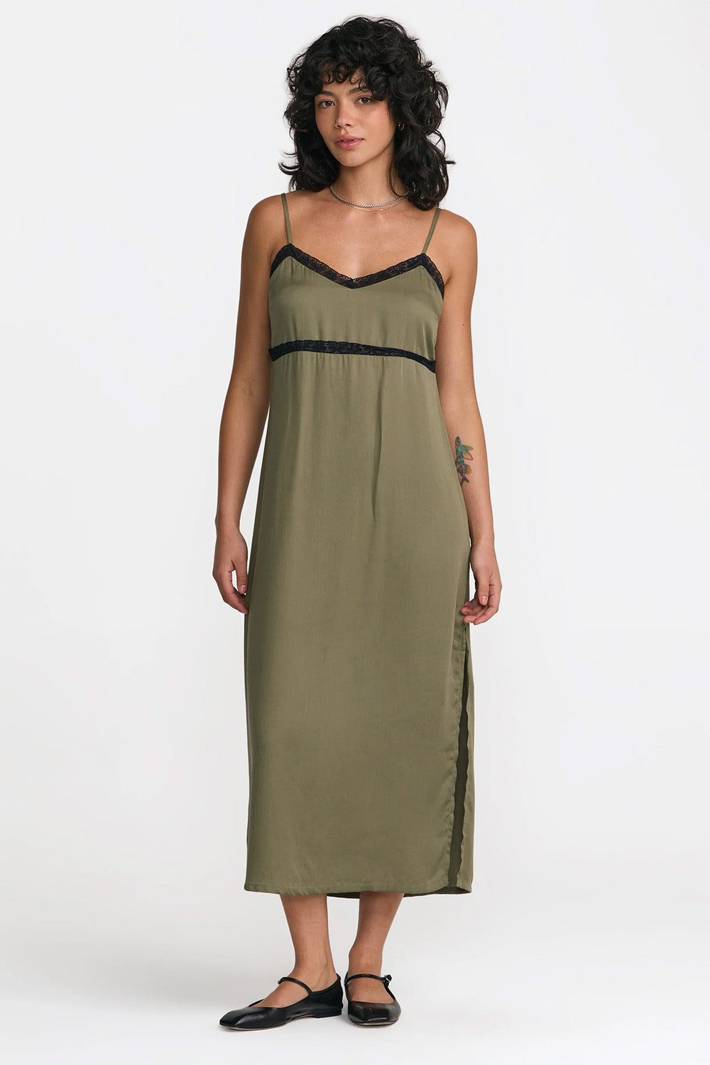 RVCA - Swindon Slip Dress - Olive - Front