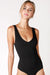 Niki Biki - Ribbed V Neck Bodysuit - Black - Front