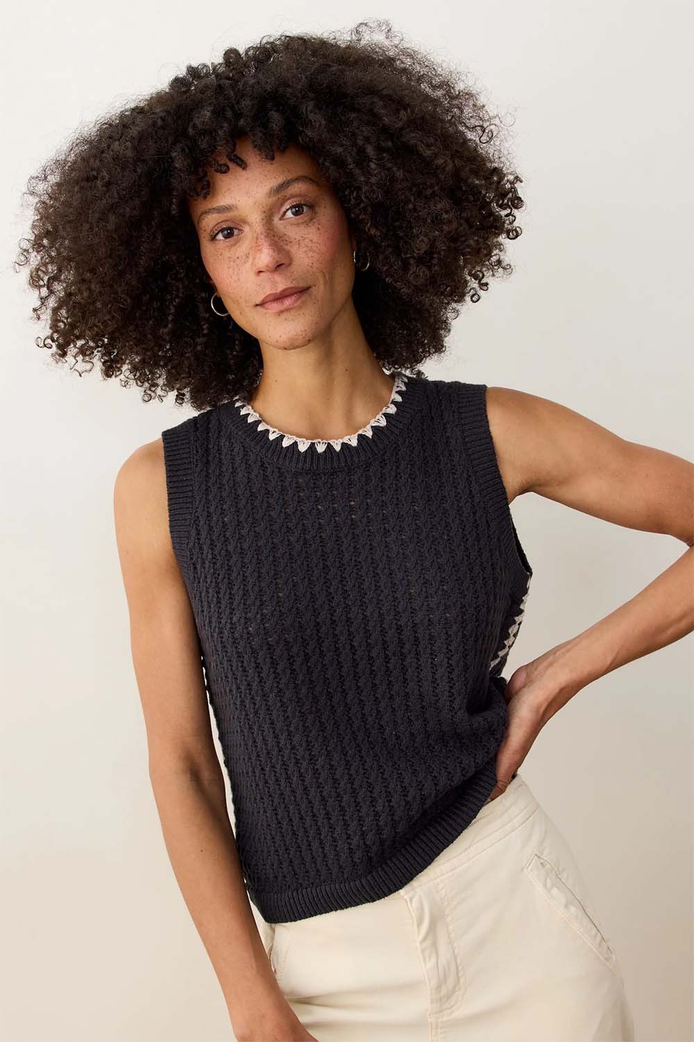Marine Layer - Clara Sweater Vest - Black - Front