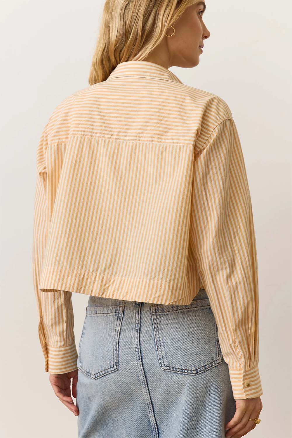 Marine Layer - Cropped Poplin Shirt - Gold Stripe - Back