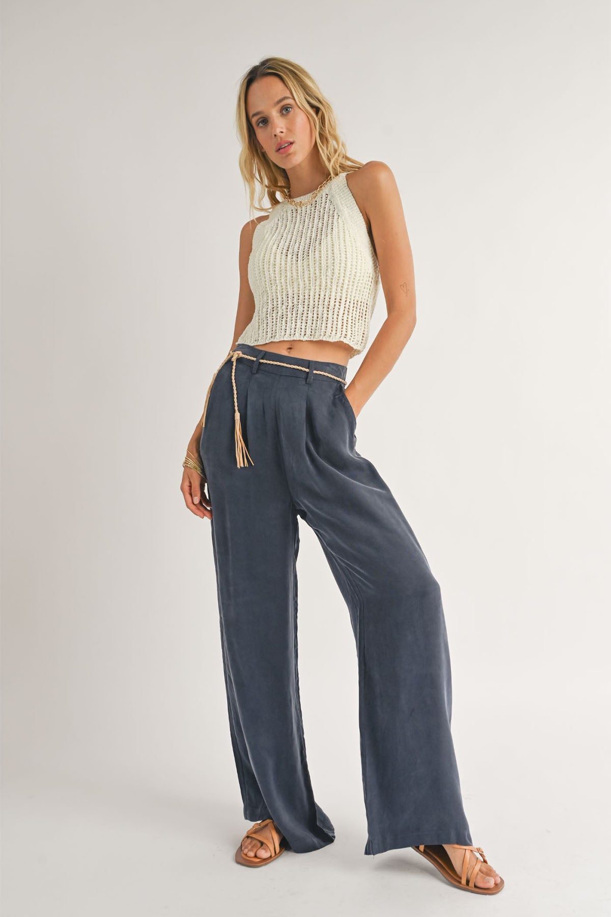 Sadie & Sage - Rachel Open Knit Sweater Tank - Ivory