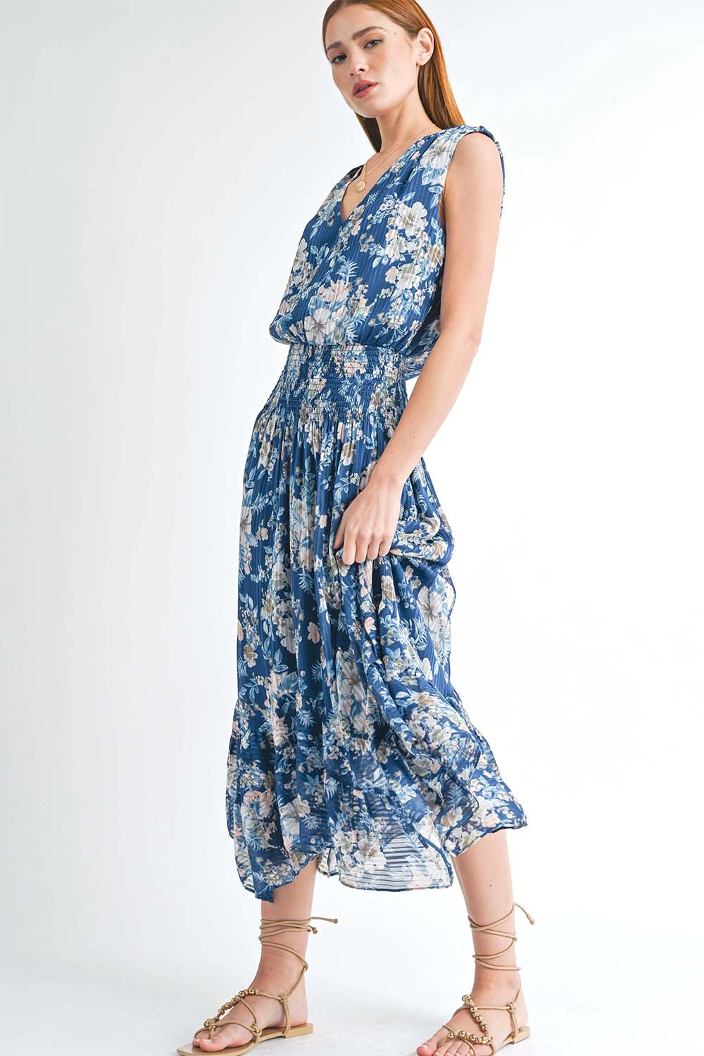 Reset by Jane - Ariel Midi Dress - Navy Floral - Side