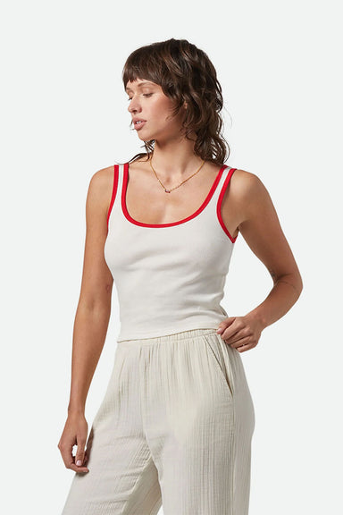 Brixton - Ringer Organic Tee - Off White/Crimson - Front