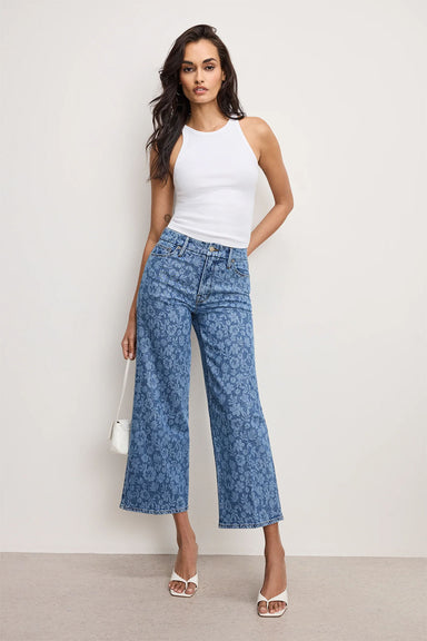Good American - Good Waist Crop Palazzo Jeans - Hibiscus Bloom - Front