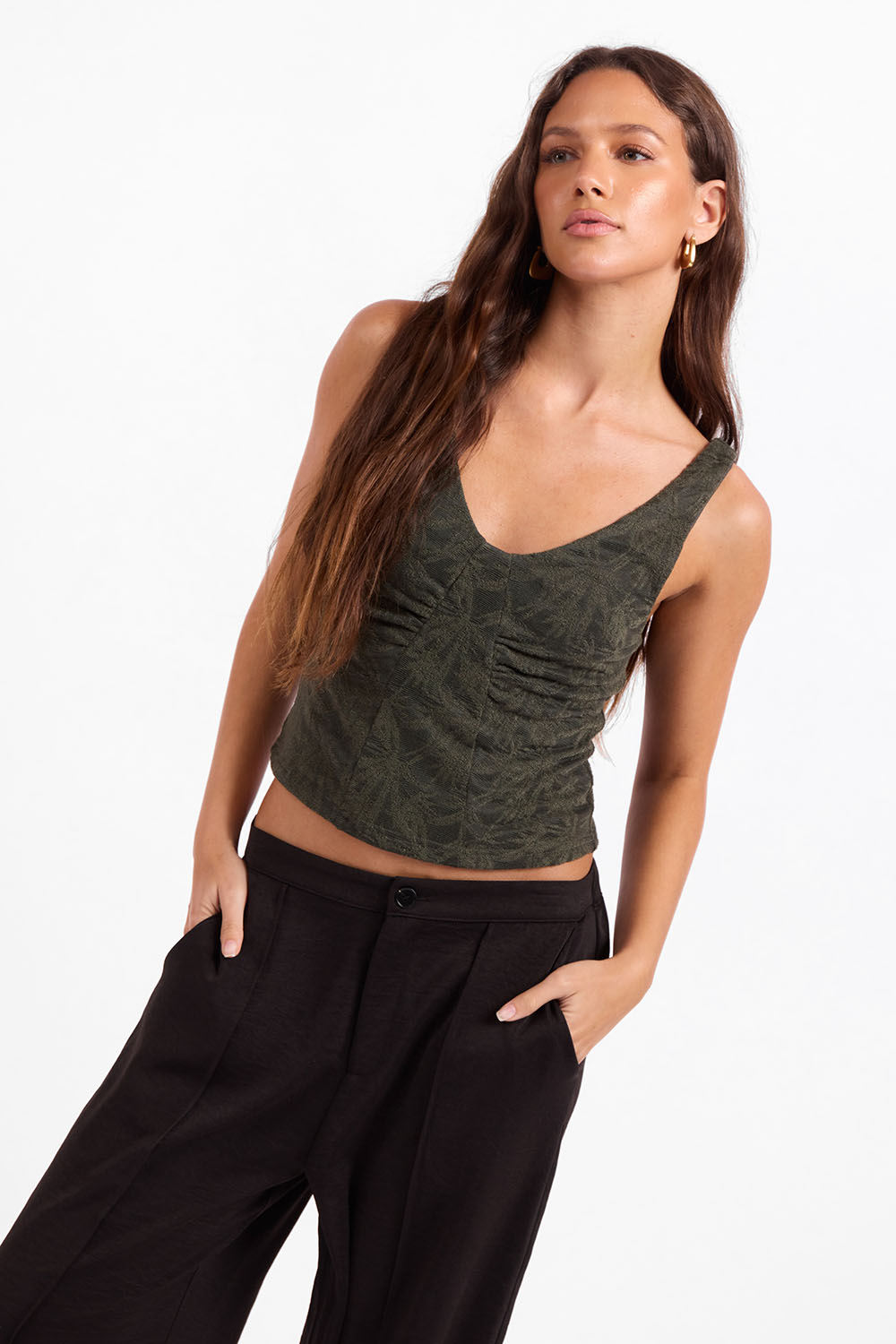 Sage the Label - Sugar Stems Tank - Olive - Front Angle