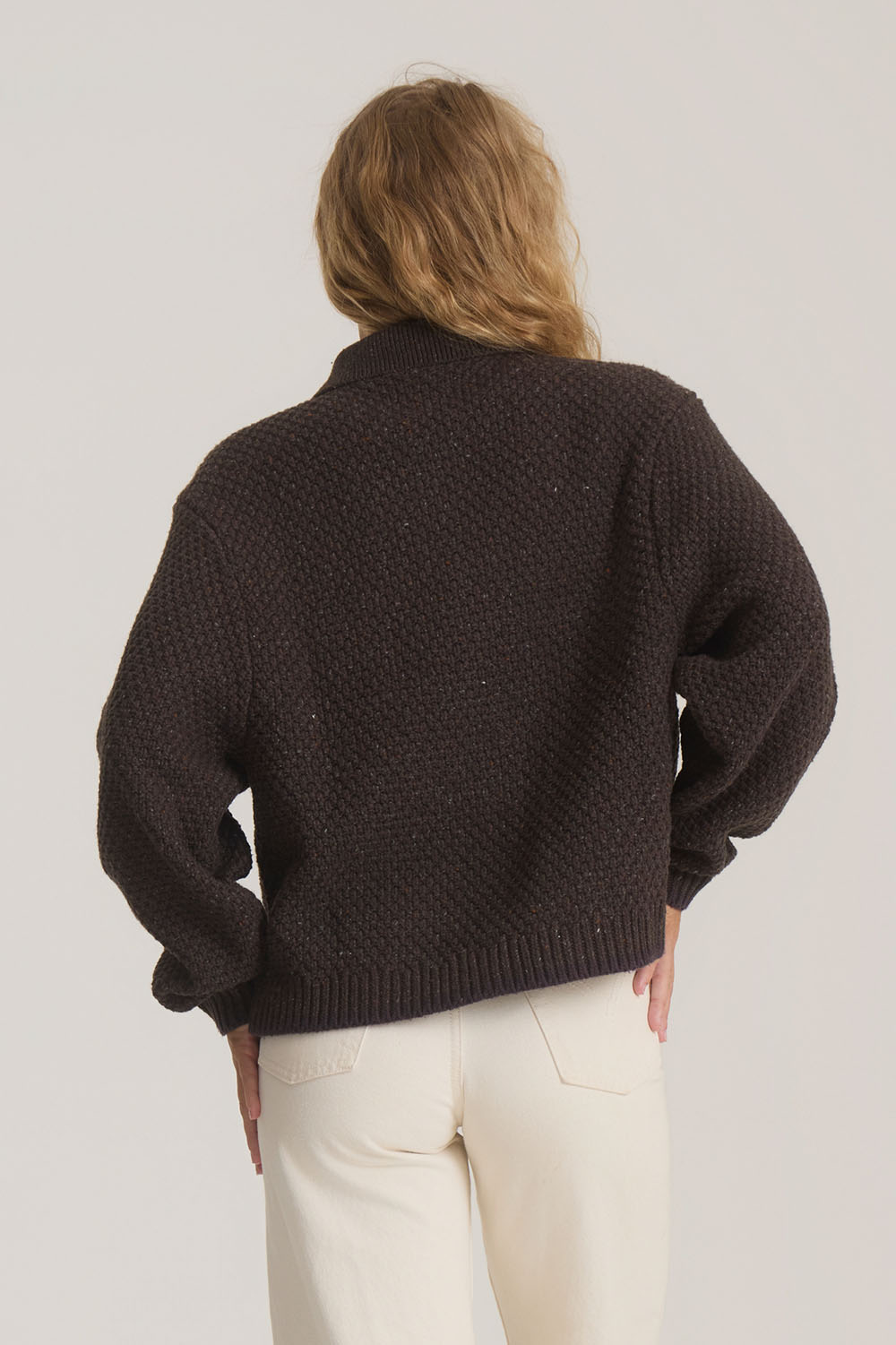 Roark Revival Open Roads Cardigan in Coco Bean — Back view