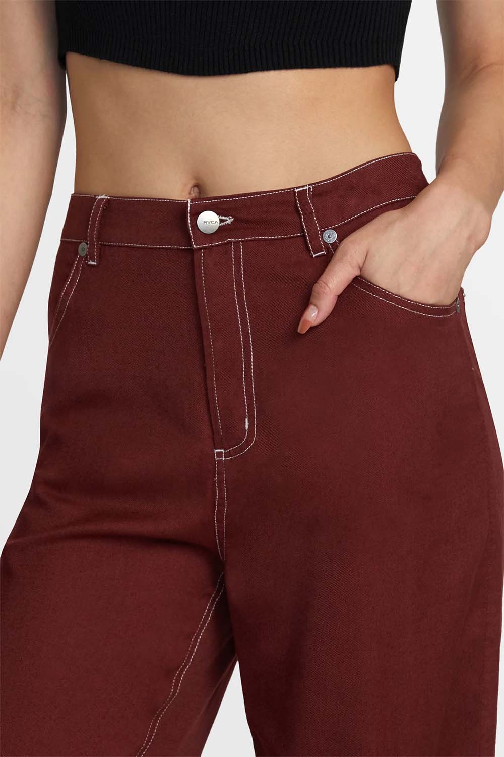 RVCA - Coco Pant - Madder Brown - Front Detail
