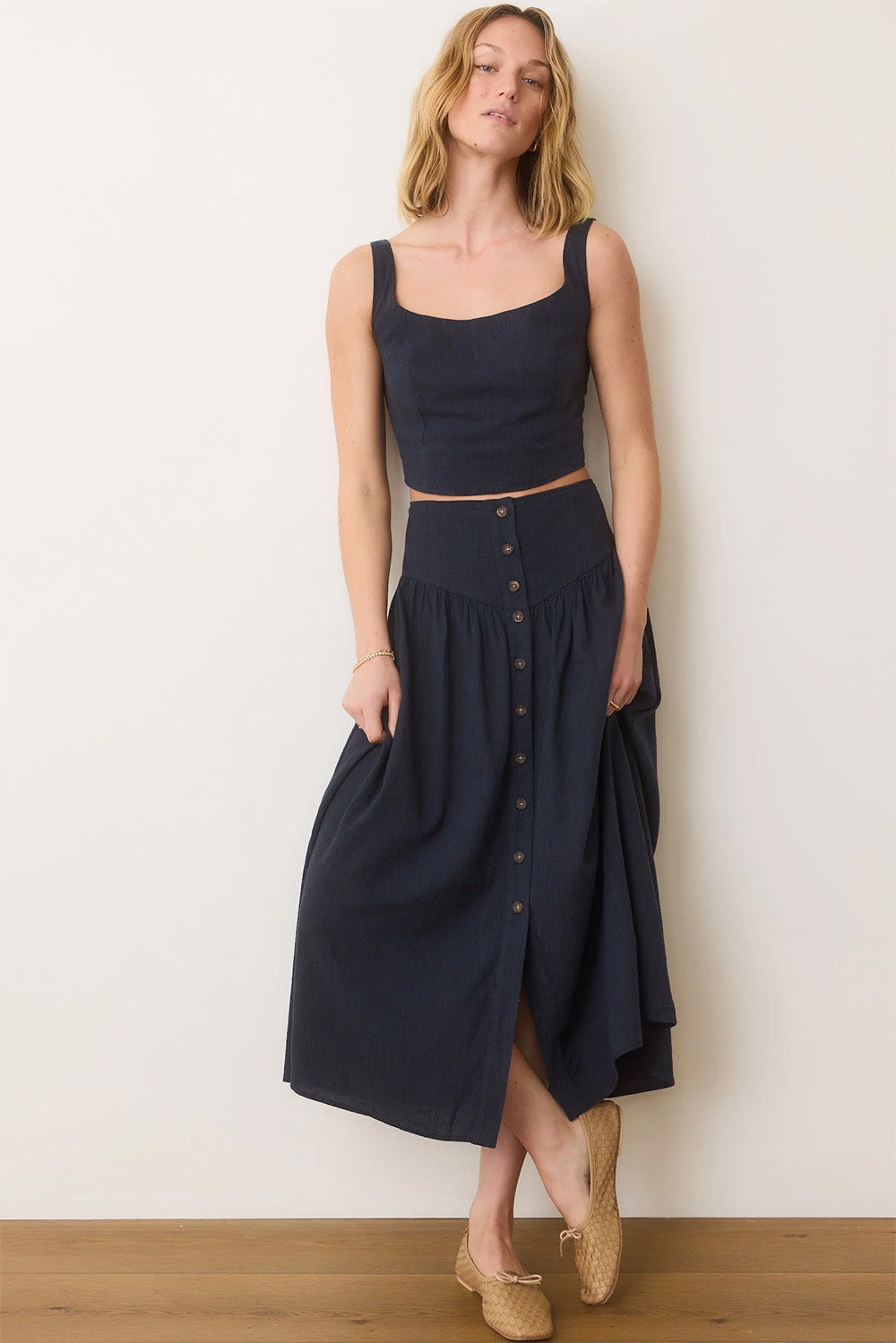 Marine Layer - Jade Button Through Skirt - India Ink