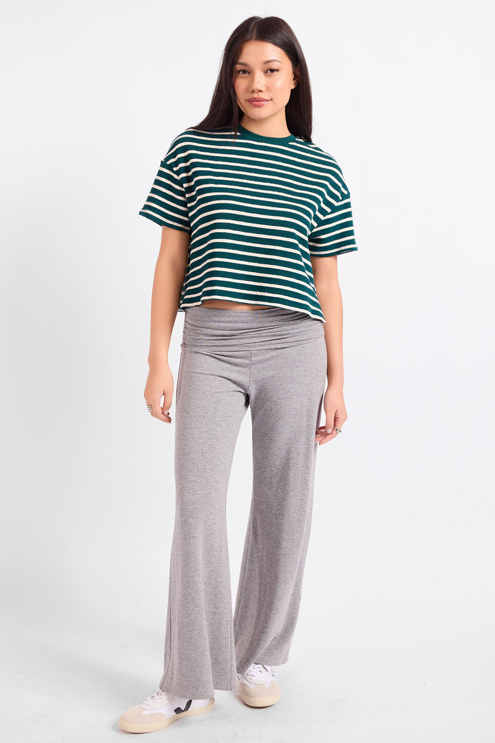 Sadie & Sage - Hall Pass Stripe Tee - Hunter Green White - Styled