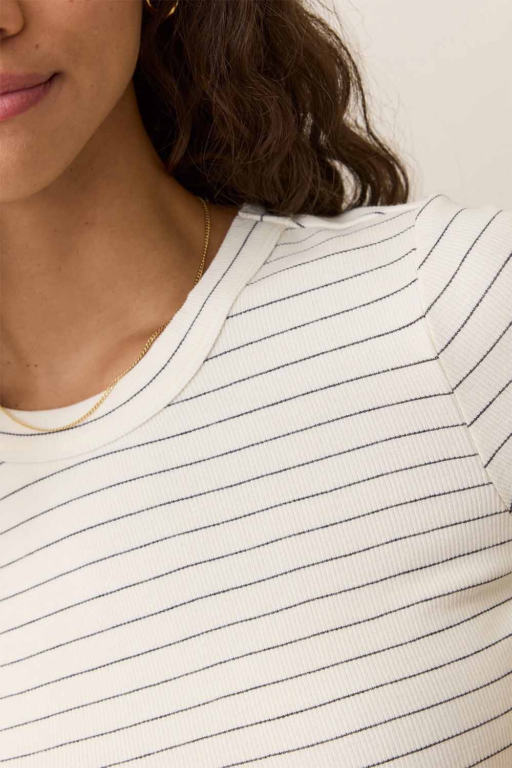 Marine Layer - Lexi Rib LS Crew Tee - White/Black Stripe - Detail