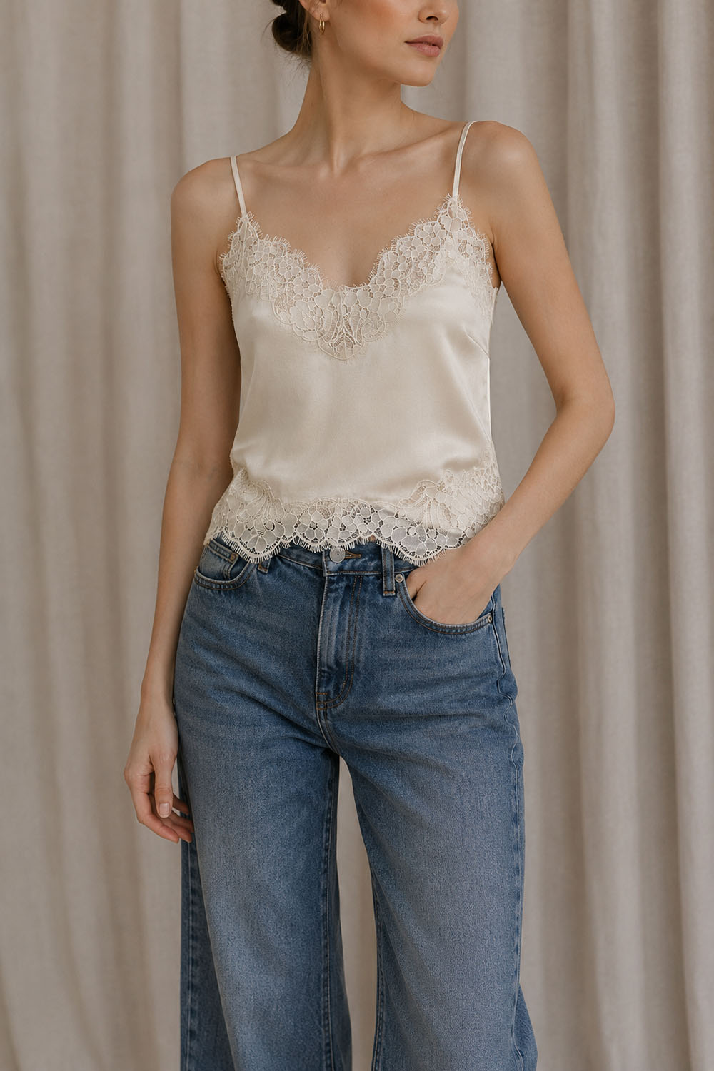 Reset By Jane Suzanne Top in Cream — Front view