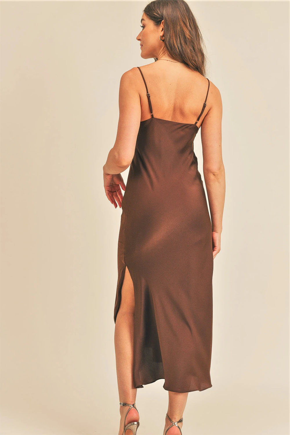 Reset by Jane - Silk Slip Dress - Brown - Back
