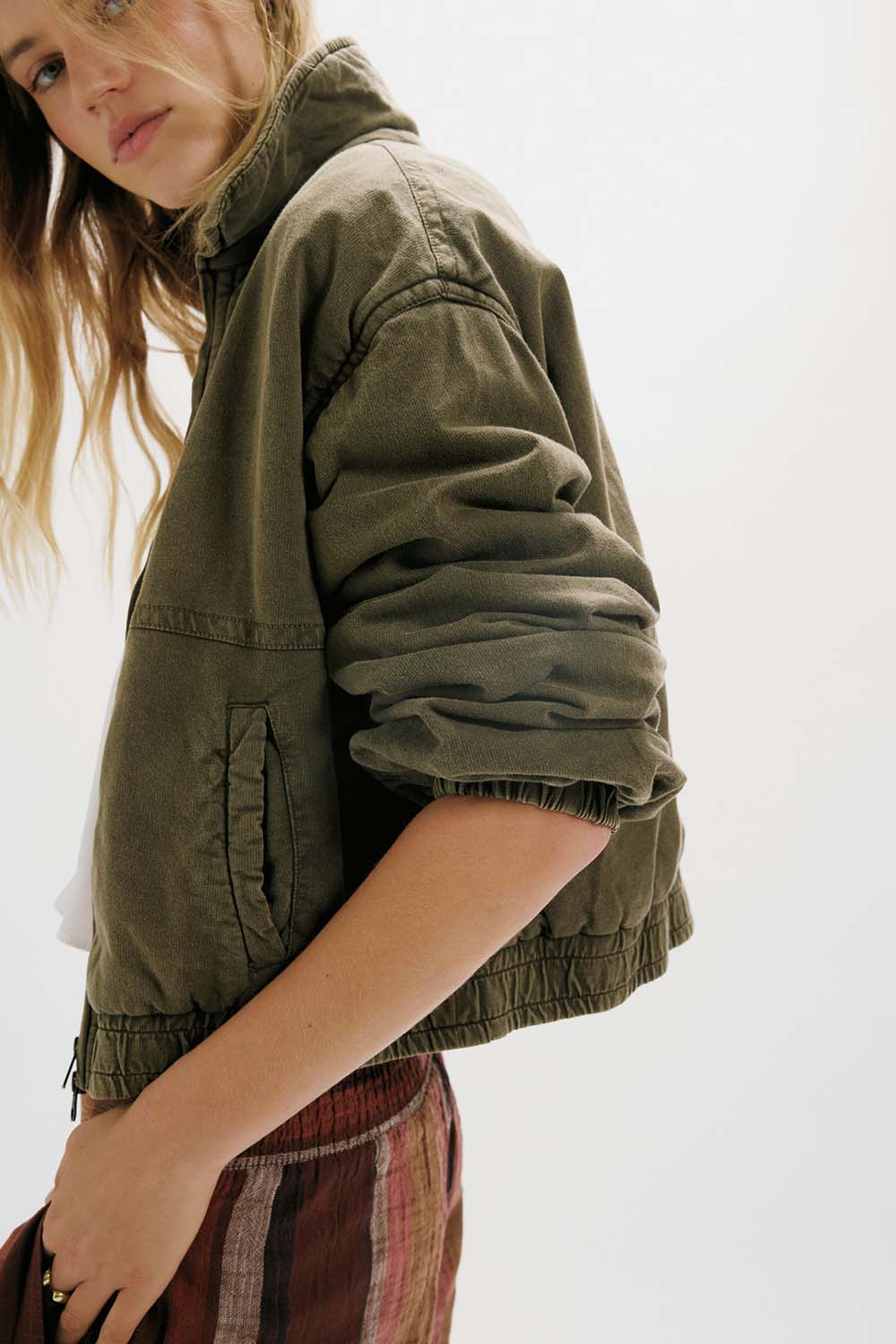 Free People - Birdie Washed Jacket - Olive Green - Side