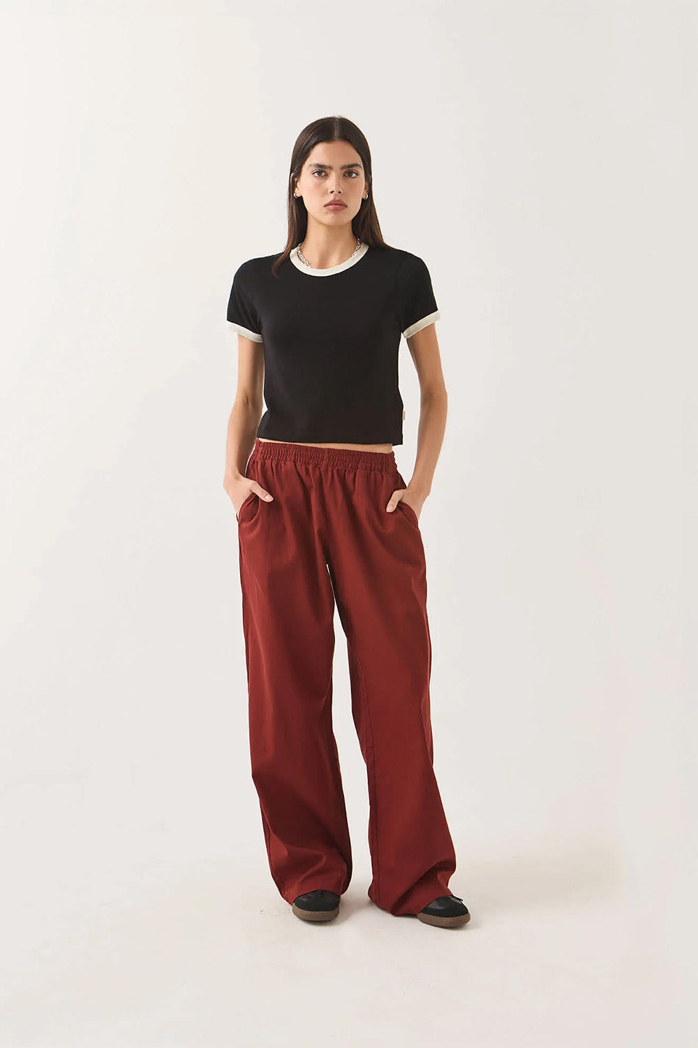 Brixton - Carefree Ringer Tee - Black/Off White - Full Body