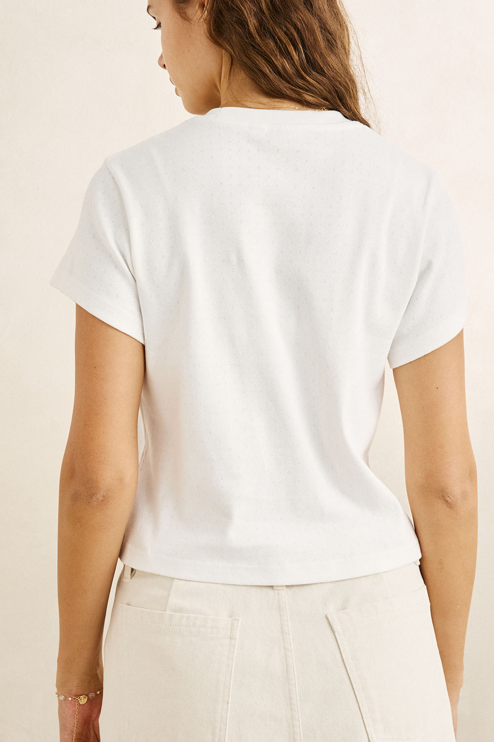 Rhythm Bennie Pointelle Tee in White — Back view