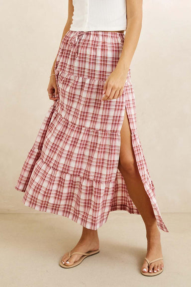 rhythm-chelsea-check-tiered-maxi-skirt-plum-front