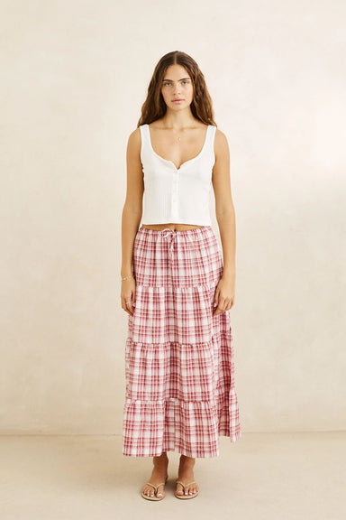 rhythm-chelsea-check-tiered-maxi-skirt-plum