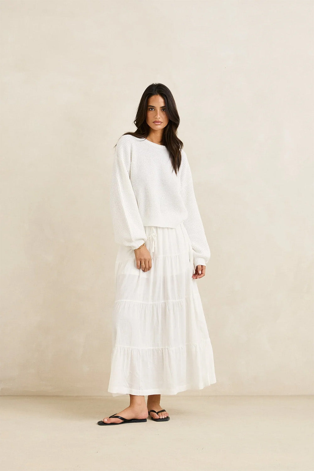 rhythm classic knit jumper in white front view