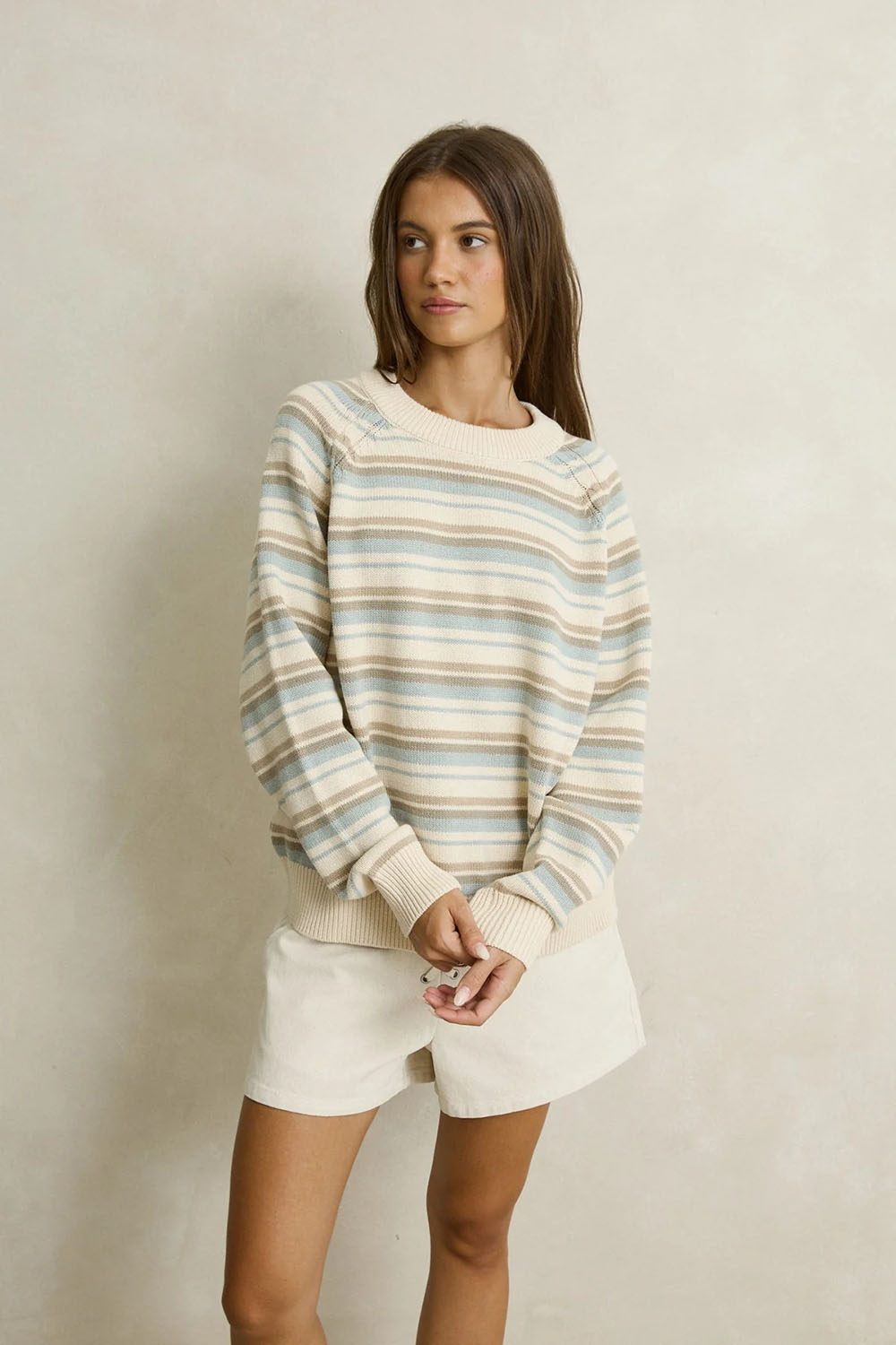 Rhythm Distant Shores Striped Sweater in Baby Blue — Front view