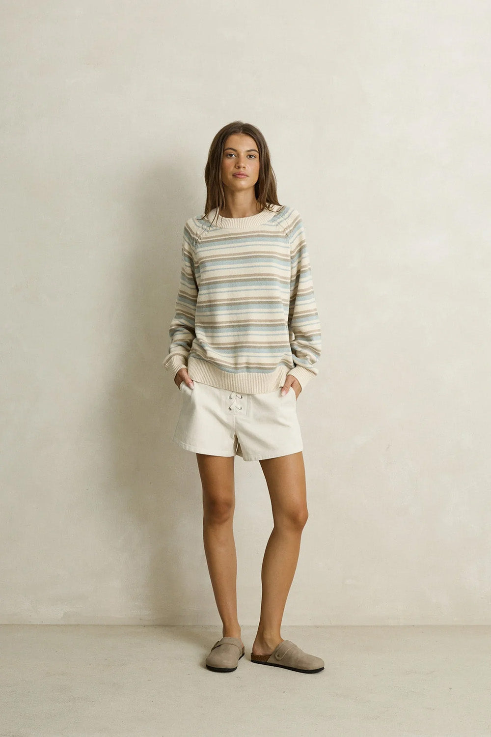 Rhythm Distant Shores Striped Sweater in Baby Blue — Full-body view