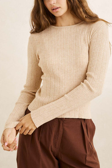 Rhythm Essential Long Sleeve Knit Top in Oat — Front view