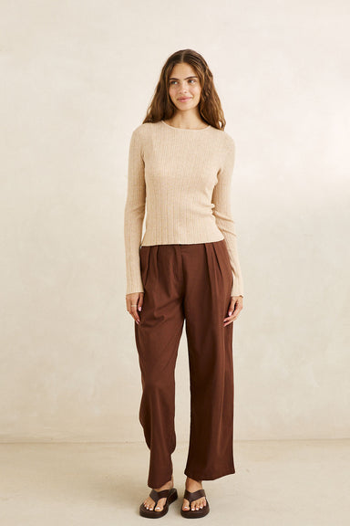 Rhythm Essential Long Sleeve Knit Top in Oat — Full-body view