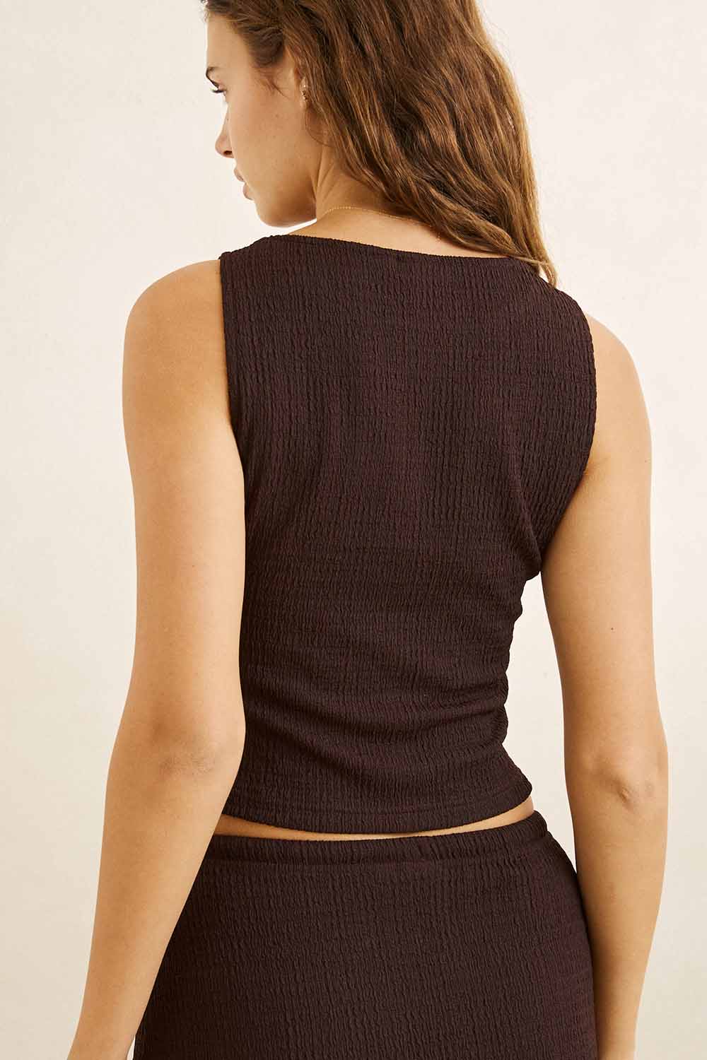 Rhythm Indie High Neck Tank in Chocolate — Back view
