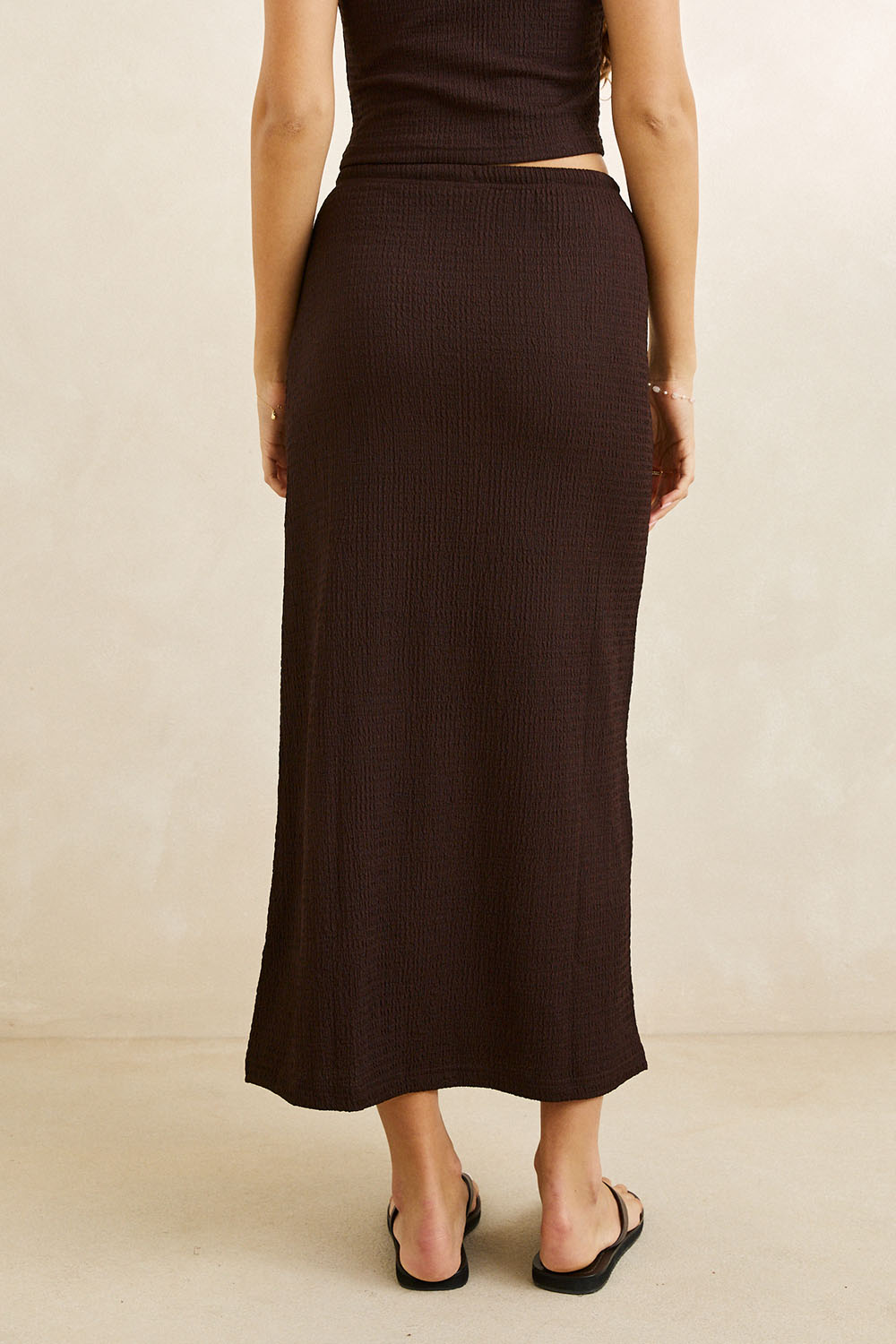 Rhythm Indie Maxi Skirt in Chocolate — Back view