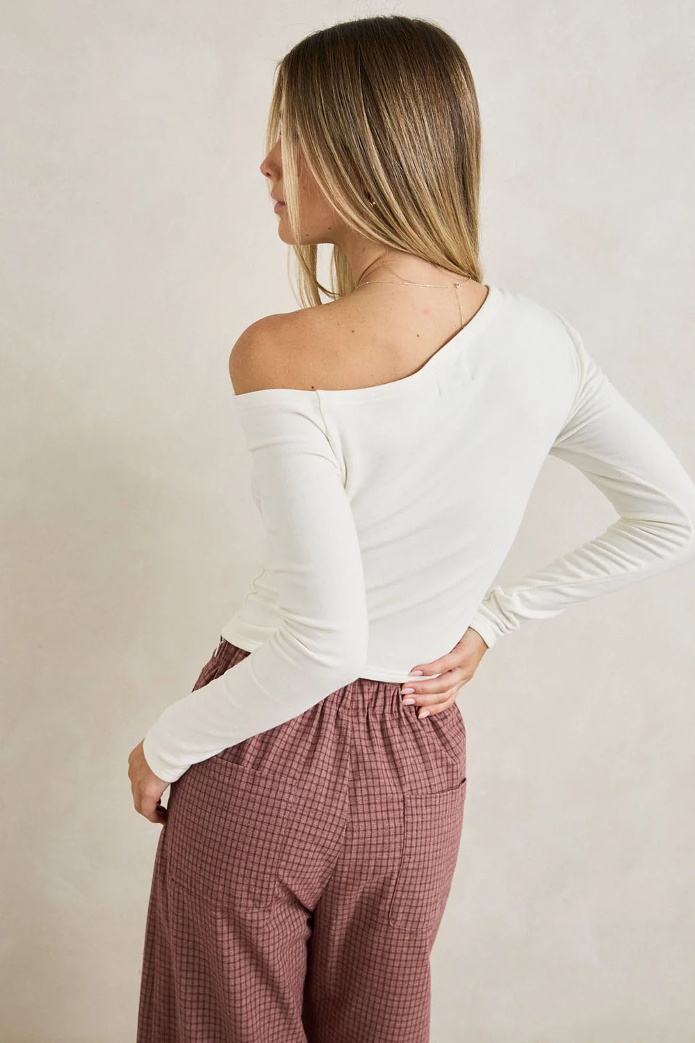 Rhythm Juno Long Sleeve Top in White — Back view