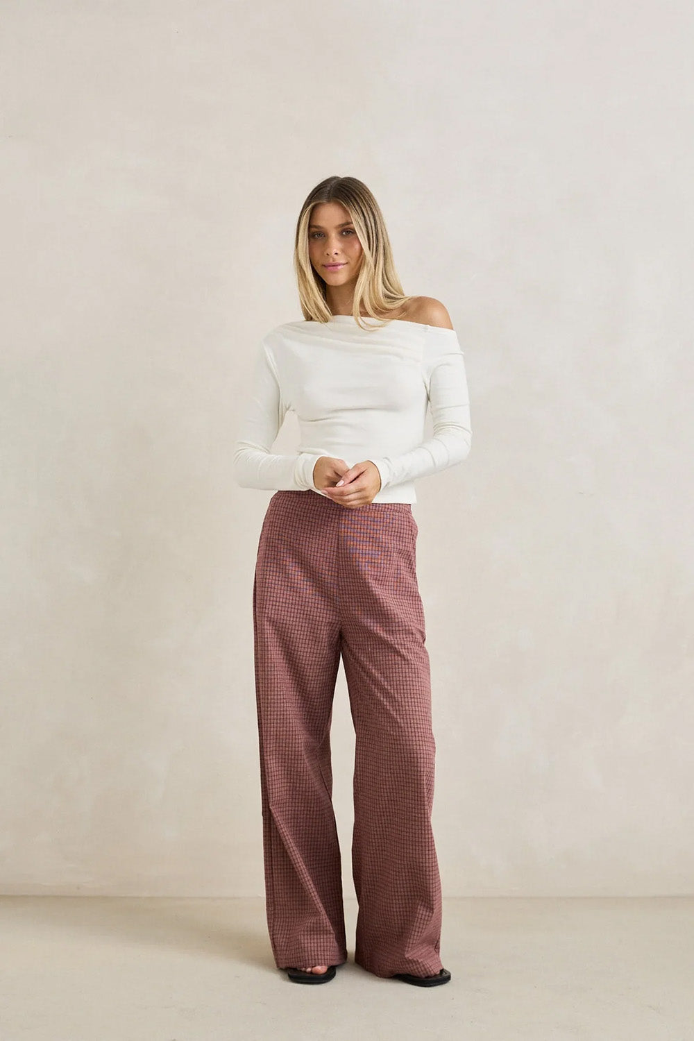 Rhythm Juno Long Sleeve Top in White — Full-body view