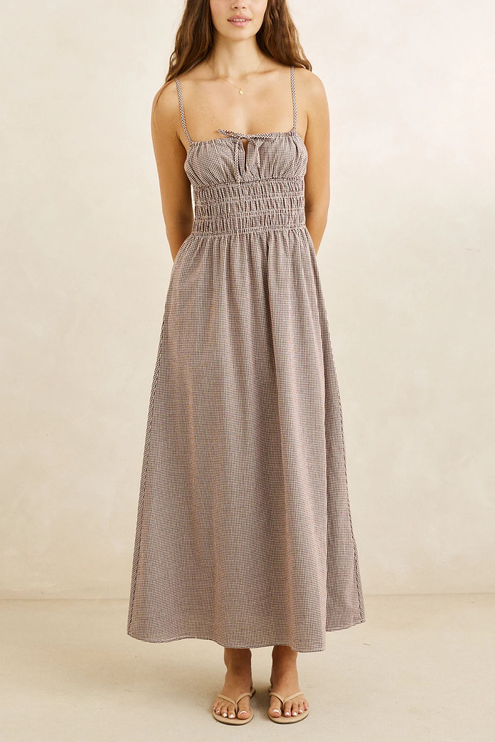 rhythm-london-check-midi-dress-chocolate-front