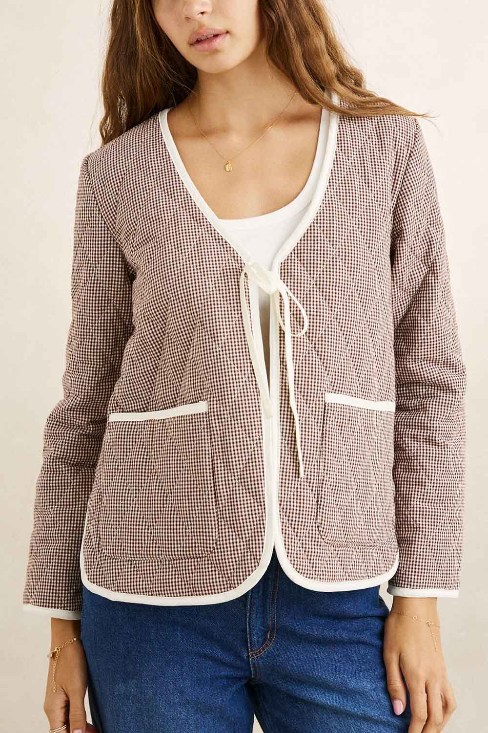 Rhythm London Check Reversible Jacket in Chocolate — Front view, check side