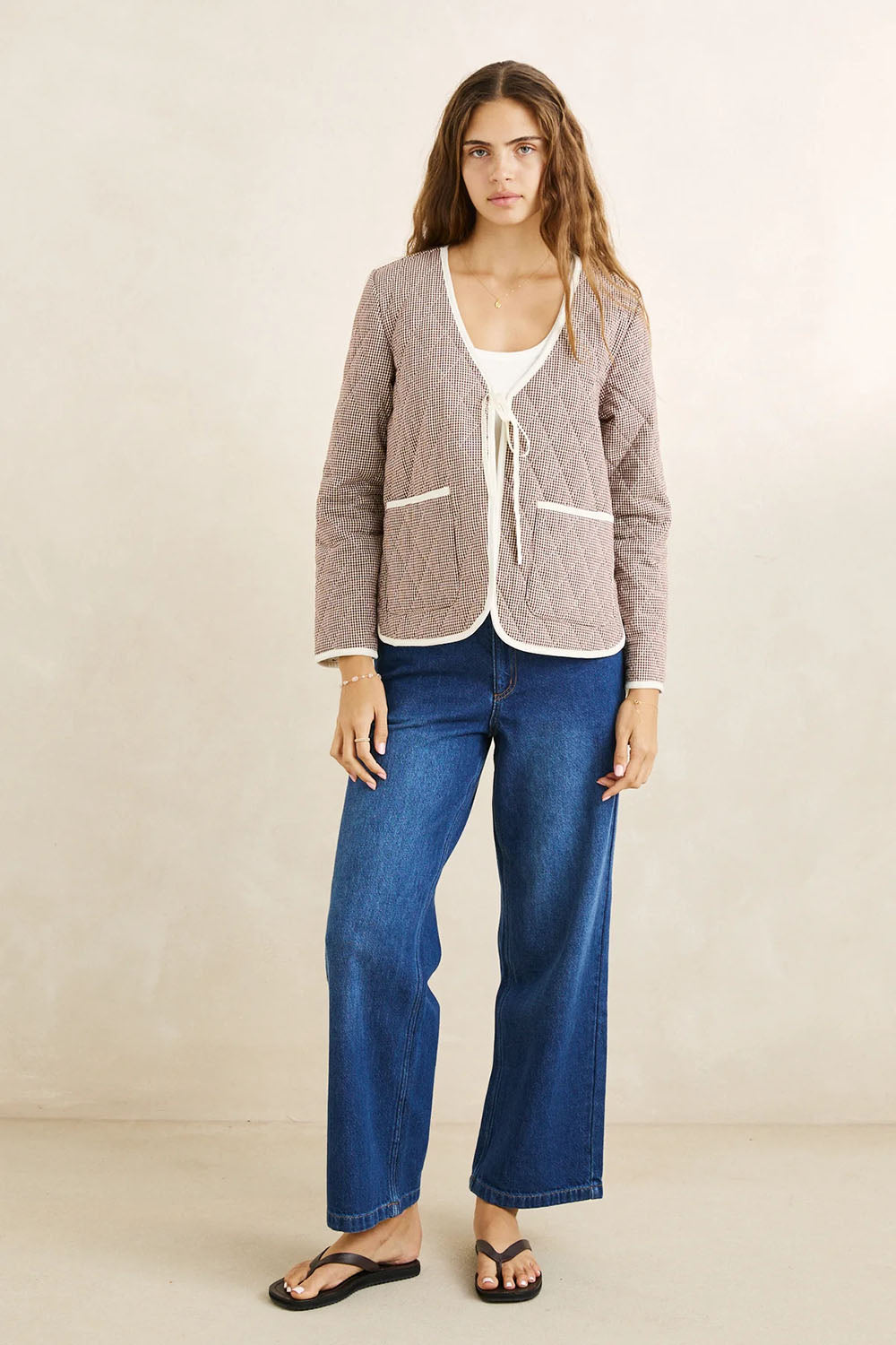 Rhythm London Check Reversible Jacket in Chocolate — Full-body view, check side